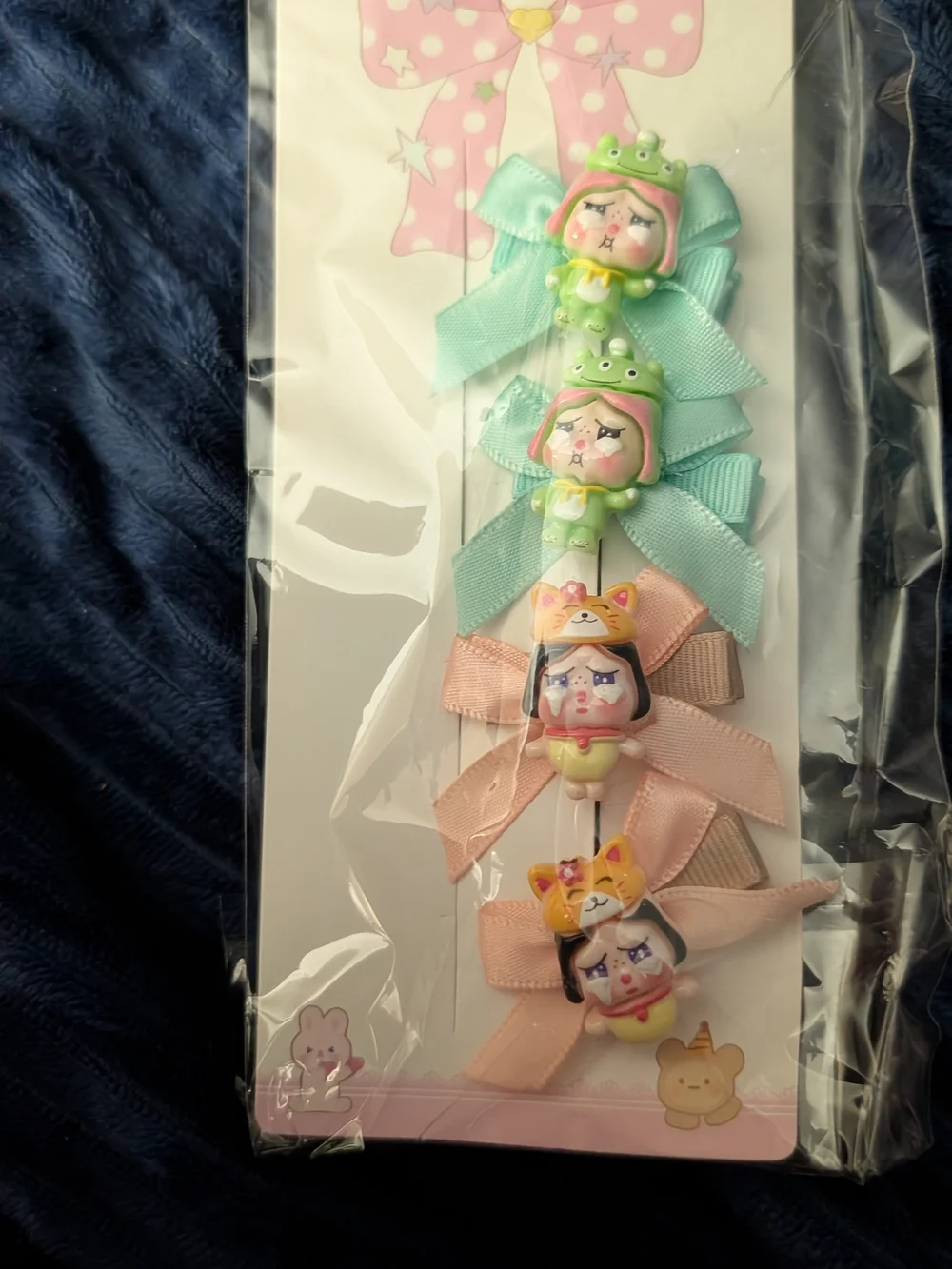 Cute Girl Character Hair Clips Set - Pastel Pink & Mint